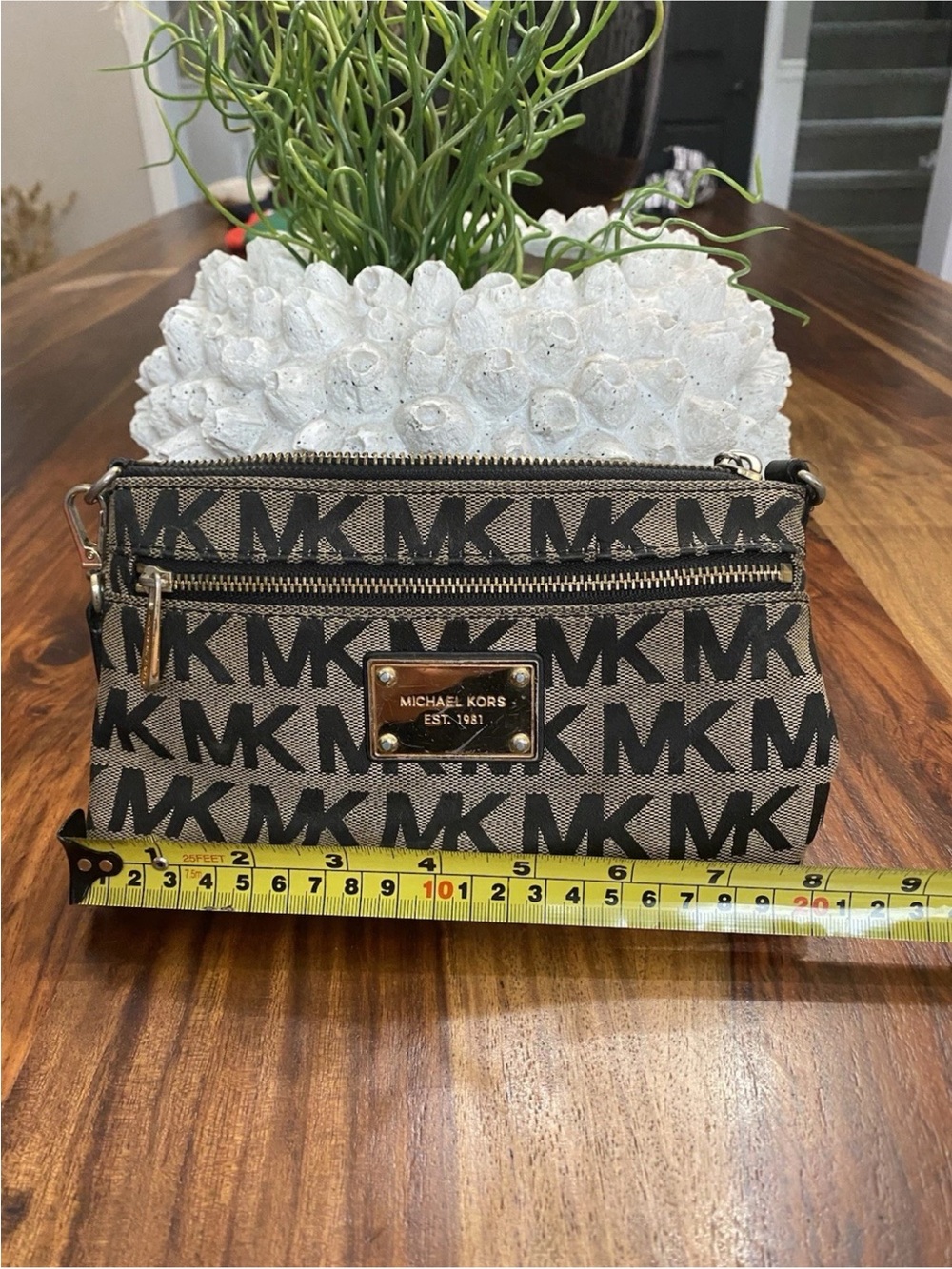 Michael Kors Black Logo Canvas Wristlet with Gold Plate